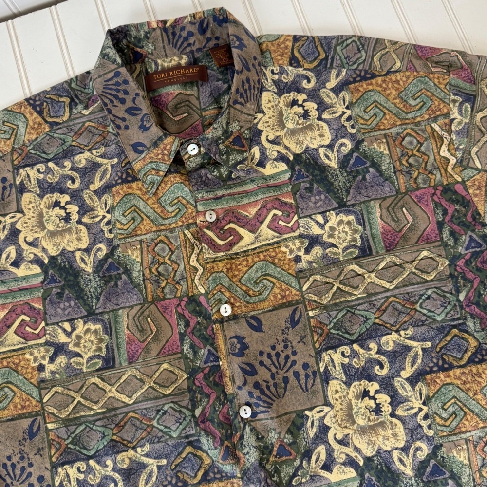 Tori Richard Shirt Mens 2XL Cotton Lawn Hawaiian Abstract Floral 0300 1009 USA